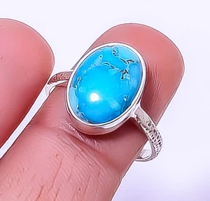 Copper Blue Turquoise Silver Plated Bali Ring s.8 R1139-31, Christmas Gift - Picture 1 of 6