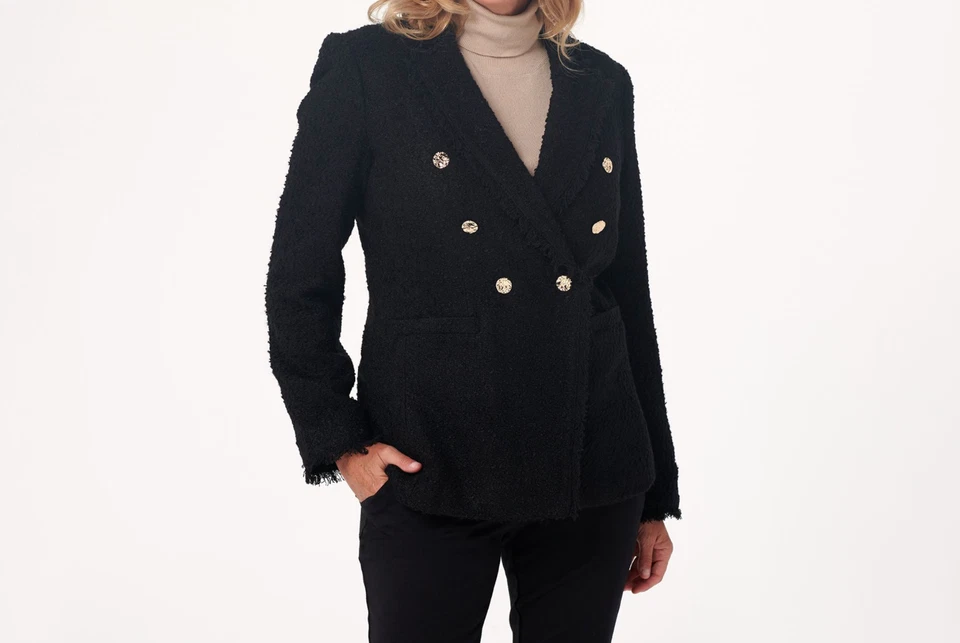 Dennis Basso Women's Solid Boucle Blazer Solid Black Size 16 - Image 1 of 1