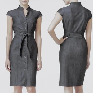Abito tubino donna foderato Calvin Klein, taglia 10, abbottonato, cintura, manica ad aletta - Foto 1 di 9