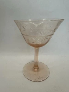 Tiffin-Francescano Vetro Rosa Ottico Taglio Floreale Champagne Alto Sherbet Elegante - Foto 1 di 4