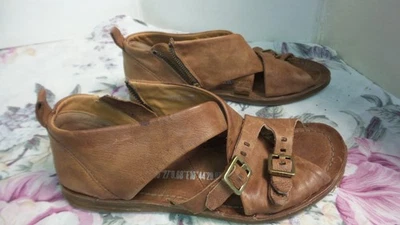 A.S.98  Reiley SOFT Leather Sandals Flat Peeptoe COGNAC 8.5/39 WORN x 2 EUC - Image 1 of 4