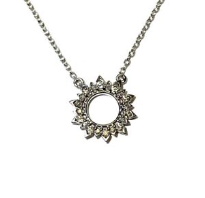 New 925 Sterling Silver .25ct diamond Sun Burst pendant 18" necklace 2.1g ladies