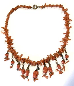 VTG MIRIAM HASKELL Spezzati Coral Dangle Bib NECKLACE  Authentic Unsigned - Picture 1 of 9