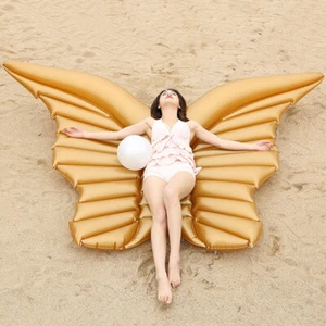 SALE Giant Pool Float Raft Inflatable Angel Wing Swimming Beach Lounger Bed Gold - Picture 1 of 4