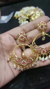 Chandbali earrings Ruby jadau wedding bridal Indian hyderabadi pakistani indian - Picture 1 of 8