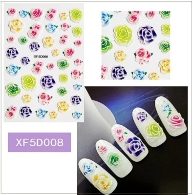 Colorido relieve rosa flores periwinkle malva camafeo 3D arte en uñas pegatina Foto 1 de 2