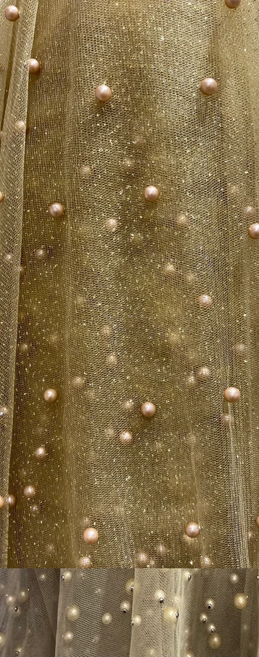 CAMEL Pearls Tulle Beads 52" Wide Bridal Veil Tulle fabric - Image 1 of 1