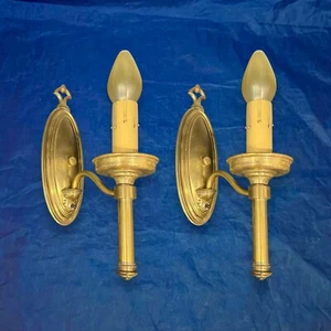Pair Antique Brass Sconces Rewired Beautiful Patina Nice 11K - Picture 1 of 8