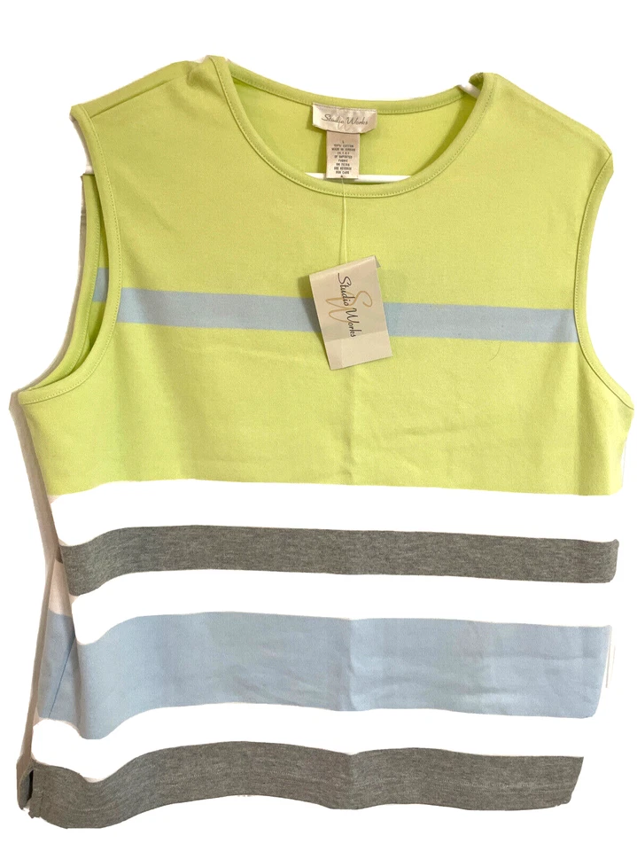 Pullover tejido sin mangas azul claro gris lima blanco talla L Studio Works Foto 1 de 4