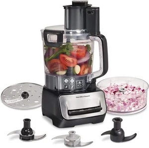 Food Processor Vegetable Chopper Stainless Steel Blades 14 & 4 Cup Bowls 3-Speed - Picture 1 of 8