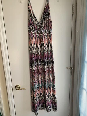 Loveappella Beachy Lounger Colorful Maxi Dress Size L Soft Rayon Spandex 59”L - Image 1 of 4