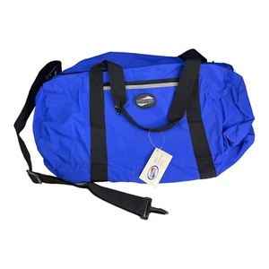 American Tourister Nova Blue Vinyl Large Duffle Logo Black Strap Zip Close - Picture 1 of 4