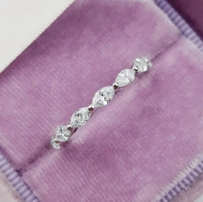 Marquise Cut 1.20 TCW Solid 14K White Gold Moissanite Full Eternity Wedding Band - Image 1 of 4