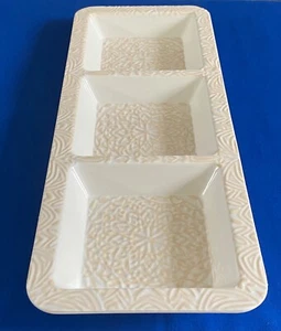 White/Tan Serving Dish -  3 Section Divided Server 18 x 7 inch - Condiment Dish - Picture 1 of 5