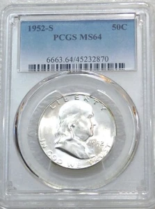 1952-S Franklin Half Dollar PCGS MS64 Frosty White PQ New Holde#L30R - Picture 1 of 4