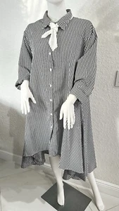 Step In Style Black and White Gingham High Low Button Up Shirt Dress,Size Medium - Picture 1 of 12