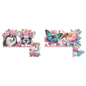 Dog Flowers 5D DIY Wooden Diamond Painting Door Topper for Party (Right) - Picture 1 of 3
