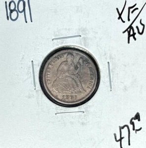 MONEDA DE DIEZ CENTAVOS DE PLATA LIBERTY SENTADA 1891 ~ XF/AU ~BONITA MONEDA~ - Imagen 1 de 2