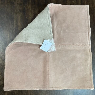 POTTERY BARN PIECED SUEDE / LINEN PILLOW COVER 20" x 20" ~ ROSEWWOD - Image 1 of 4