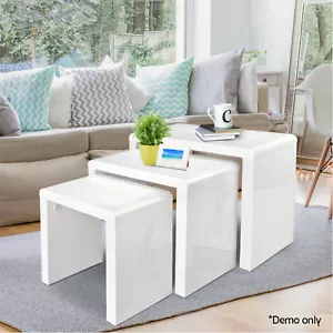 Nested Coffee Tables 3 Set Nest Side Table High Gloss Living Room Nesting White - Picture 1 of 9