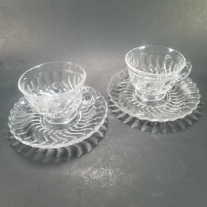Cup and Saucer Fostoria Colony Pair 2 Clear Elegant Glass Swirl Design - Picture 1 of 11
