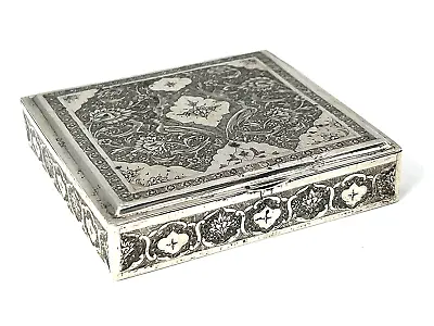 Antique Persian Silver Etched Engraved Gold Wash Inside Box • 667.80$