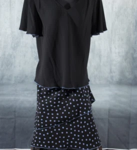 Plus size womens petite 2 piece top skirt black purple polka dot size 24W - Picture 1 of 12