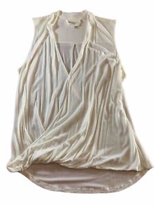 Vince Camuto Womens Wrap Blouse White Sleeveless V-Neck Pullover Stretch Size M