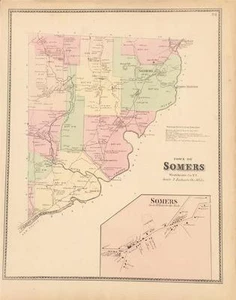 Antique Map Somers, New York - FW Beers Atlas of NY and Vicinity 1867 - Imagen 1 de 1