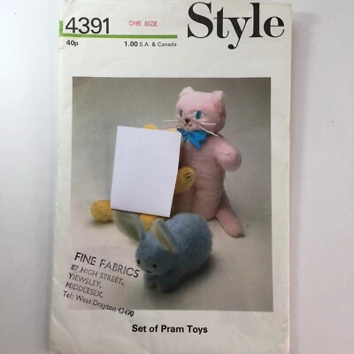 Style 4391 Retro Cat Rabbit Soft Toy Craft Easter Bunny Child New Uncut Pattern - Image 1 of 4