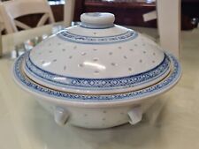 Vintage Oriental Chinese Lidded Tureen serving dish Soup Bowl Rice pattern Blue
