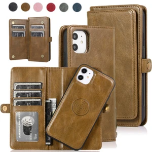For iPhone 16e/15/14/13/12/11 XR SE Removable Wallet Case Multi Card Flip Cover - Picture 1 of 43