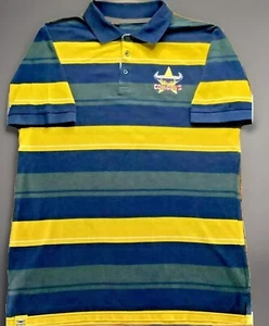 NRL North QLD Vaqueros XXL 2XL Polo Bordado Azul Marino Amarillo Rayas Fútbol - Imagen 1 de 11