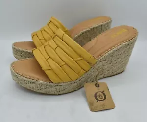 Born Womens Size 11 Aneesa Yellow Leather Espadrille Wedge Slide Sandals - Picture 1 of 14