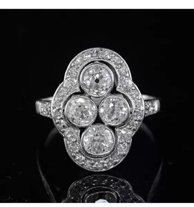 Anillo de boda Art Deco vintage redondo de diamantes creado en laboratorio acabado en oro blanco de 14K - Imagen 1 de 8