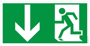 Fluchtweg Notausgang Schild Aufkleber nachleuchtend Pfeil unten 400x200mm XXL - Bild 1 von 2