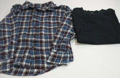 Набор из 2 рубашек для мальчиков размер Large 10-12 Faded Glory клетчатый однотонный - Изображение 1 из 2