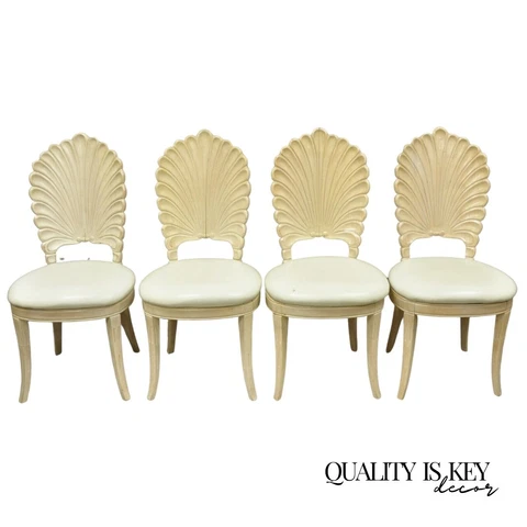 Vintage Hollywood Regency Venetian Grotto Shell Back Dining Chairs - Set of 4 Cover