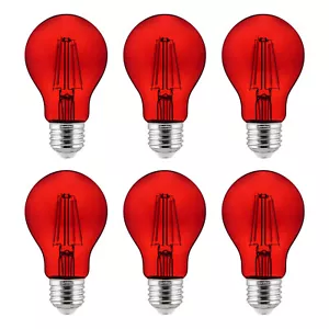 6-Pack Sunlite LED Transparent Red A19 Filament Bulbs, 4.5 Watts, Dimmable - Picture 1 of 1