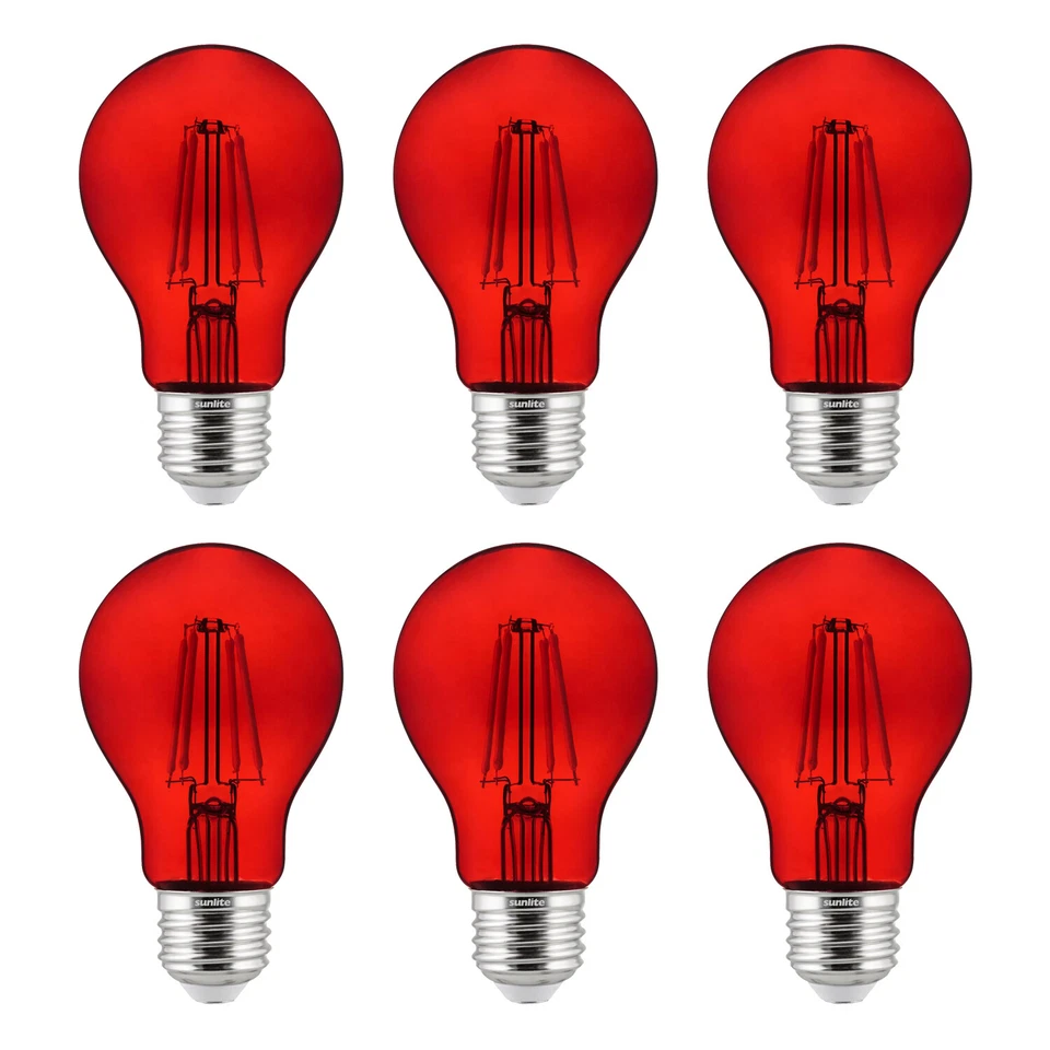 6-Pack Sunlite LED Transparent Red A19 Filament Bulbs, 4.5 Watts, Dimmable - Image 1 of 1