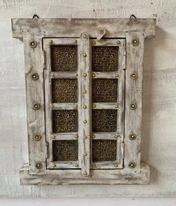 Decoración de pared de ventana de madera hecha a mano india colgante marco antiguo Jharokha regalo - Imagen 1 de 11