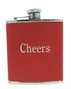 Cheers Flask Leather Cover 6 ounce Stainless Steel Red USA - Picture 1 of 5