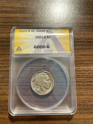 1921-S Buffalo Nickel 5C ANACS GOOD 6 GD 06 Type 2, "FIVE CENTS" In Recess - Image 1 of 4