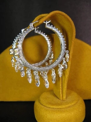 BARBARA BIXBY WHITE TOPAZ EARRINGS BRIOLETTE HOOP CHANDELIER FLOWER Gemstone - Image 1 of 2