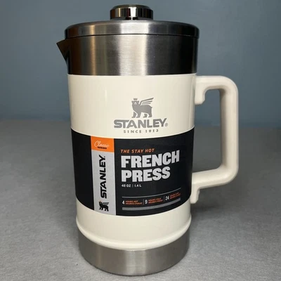STANLEY Classic Stay-Hot French Press Coffee Maker 48 oz WHITE small dent NEW - Image 1 of 4
