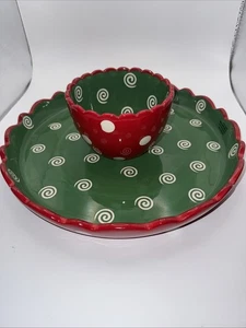 Members Mark Reversible Ceramic Chip & Dip/Cake Stand Polka Dots & Swirls 12”W - Picture 1 of 7