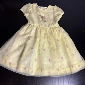 Vintage Disney Store Girls 6-6X Yellow CLASSIC POOH Party Dress Sheer Overlay - Picture 1 of 5