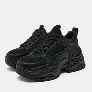ZARA WOMENS SINGLE COLOR ATHLETIC PLATFORM SNEAKERS BLACK SIZE (6.5) - Picture 1 of 5