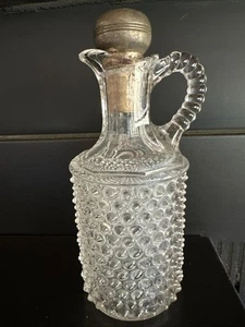 Antique Pressed Glass Cruet Thousand Eyes Mold? Mismatched Sterling? Stopper - Picture 1 of 15