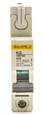 SQUARE D 20 AMP 20A D20 CURVE D 10kA MCB CIRCUIT BREAKER KQ10D120 - Image 1 of 4